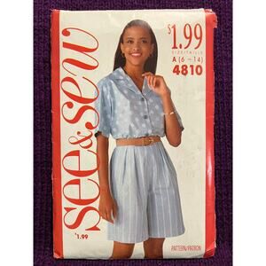Butterick Sewing pattern 4810 button down shirt shorts size 6-12